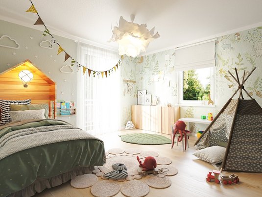Freundliches Kinderzimmer im Flair 152 RE Helles Kinderzimmer mit großen Fenstern und flexibler Raumgestaltung im Stadthaus Flair 152 RE