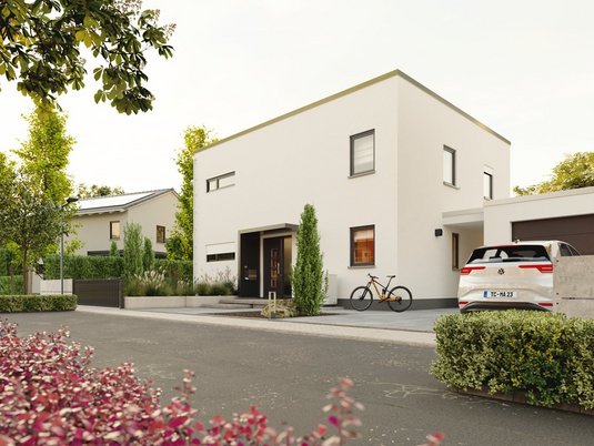 Zeitlose Architektur mit klaren Linien und Bauhaus-Design Kubische Bauform mit Flachdach und großen Fensterfronten für ein modernes, lichtdurchflutetes Stadthaus